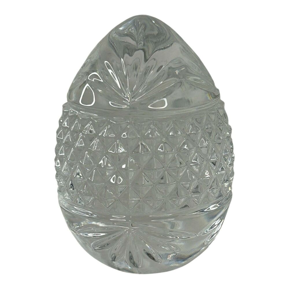 Clear Lead Crystal 3.5” Egg Paperweight Made In France Vintage Diamond Cut